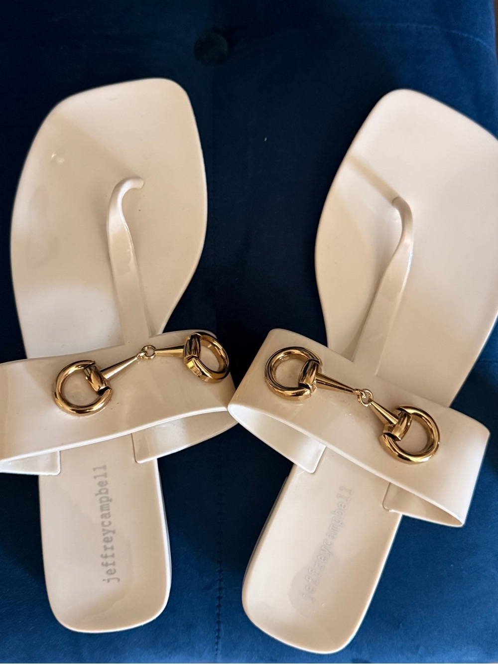 Jeffrey Campbell Cream Leather Slides with Gold Bit Hardware